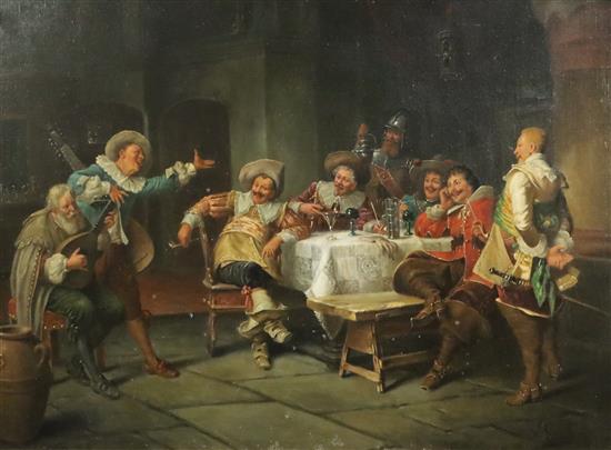 Wilhelm Friederich Giessel (1869-1938) 17th century interior with musicians entertaining chevaliers 26 x 36in.